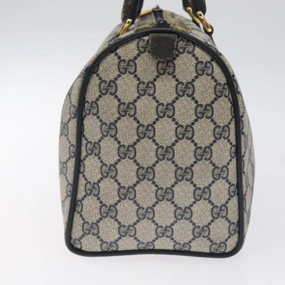 GUCCI GG Supreme Sherry Line Hand Bag PVC Navy Gold Red - Picture 4 of 16